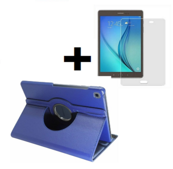 Samsung Galaxy Tab A 10.1 2019 (T510-T515) Hoes Pearlycase.. 360&deg; Draaibare Book Case Bescherm Cover Hoes Blauw + Screenprotector Tempered Glass