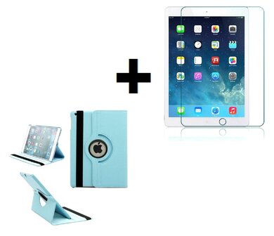 iPad 10.2 (2019) Hoes Pearlycase.. Kunstleder Hoesje 360&deg; Draaibare Book Case Bescherm Cover Hoes Turquoise + Screenprotector Tempered Glass