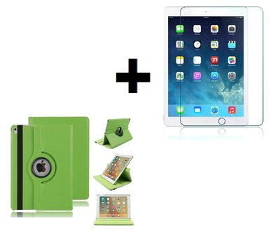 iPad Air 2019 (10,5) hoes Pearlycase.. Kunstleder Hoesje 360&deg; Draaibare Book Case Bescherm Cover Hoes Groen + Screenprotector Tempered Glass