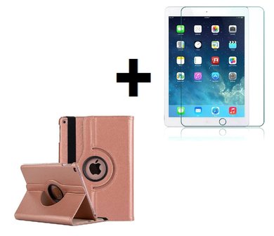 iPad Air 2019 (10,5) hoes Pearlycase.. Kunstleder Hoesje 360&deg; Draaibare Book Case Bescherm Cover Hoes Rose Goud + Screenprotector Tempered Glass