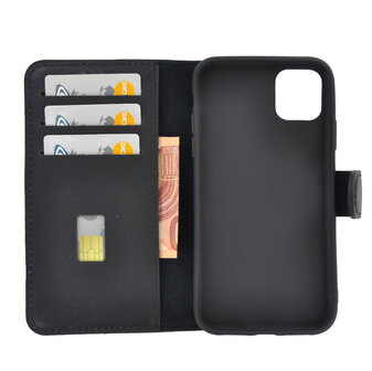 iPhone 11 Pro Wallet Bookcase hoes Pearlycase Echt Leder hoesje Zwart