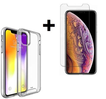 iphone 11 Pro Max Hoesje Pearlycase Cover TPU Siliconen Case Transparant + Screenprotector Tempered Gehard Glas