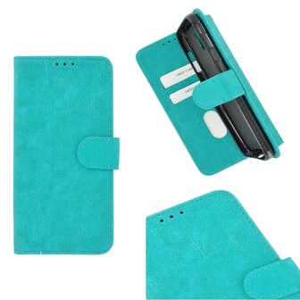 iPhone 11 Pro Max Hoes Pearlycase Cover Wallet Book Case Turquoise + Screenprotector Tempered Gehard Glas