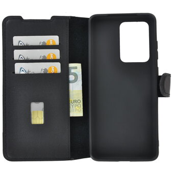 Samsung Galaxy S20 Ultra hoesje Echt Leer Wallet Bookcase hoes cover Antiek Zwart Pearlycase