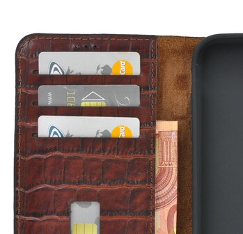 Apple iPhone XR hoesje Cover Wallet Bookcase Pearlycase Echt Leder hoes Croco Bruin