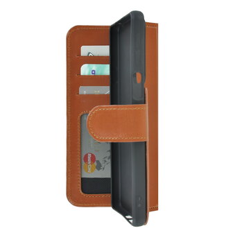 Samsung Galaxy A33 5G Hoesje - Bookcase - Samsung A33 5G Hoesje Book Case Wallet Echt Leer Cognac Bruin Cover