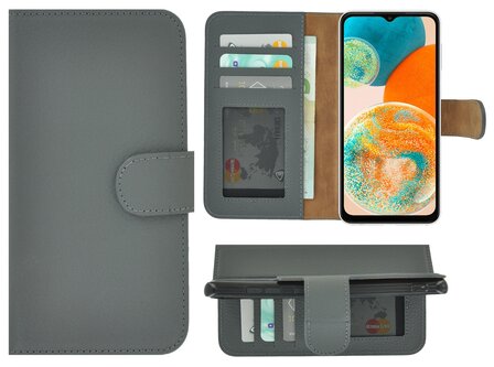 Samsung Galaxy A23 Hoesje - Bookcase Hoesje - Samsung A23 5G Wallet Book Case Echt Leer Grijs Cover