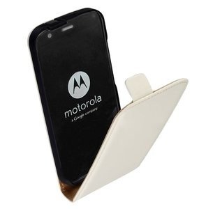 Motorola Moto 2nd gen.(2014) smartphone hoesje lederlook Flip case wit - Telecomhuis.nl