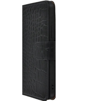 iPhone 11 Pro Max Wallet Bookcase hoes Pearlycase Echt Leder hoesje Croco Zwart
