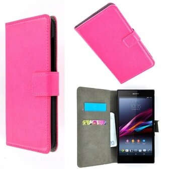 Sony xperia T3 book style wallet case roze