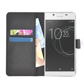 Zwart-effen-wallet-book-style-case-hoesje-voor-Sony-Xperia-L1