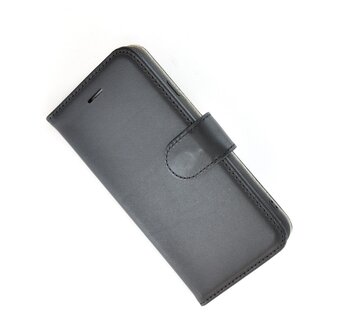 Apple-iPhone-6/6S-Echt-Leer-Handmade-Wallet-Bookcase-Pearlycase&reg;-Hoesje-Effen-Zwart