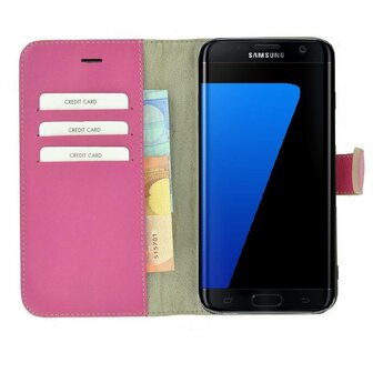 Pearlycase&reg; Samsung Galaxy S7 Edge Hoesje Echt Leder Wallet Bookcase Roze