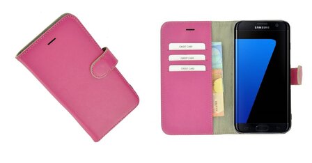 Pearlycase&reg; Samsung Galaxy S7 Edge Hoesje Echt Leder Wallet Bookcase Roze