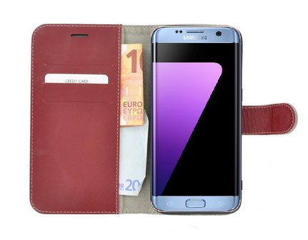 Pearlycase&reg;-Samsung-Galaxy-S7-Edge-Hoesje-Echt-Leer-Wallet-Bookcase-Donkerrood