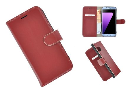 Pearlycase&reg;-Samsung-Galaxy-S7-Edge-Hoesje-Echt-Leer-Wallet-Bookcase-Donkerrood