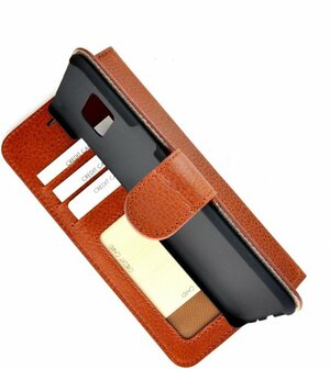 Pearlycase Echt Lederen Handmade Wallet Bookcase hoesje Bruin voor Samsung Galaxy S8