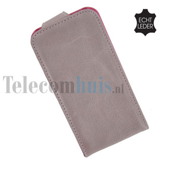 Apple Iphone 5/5S/SE Echt Leder Flip case P hoesje Stone Oud roos