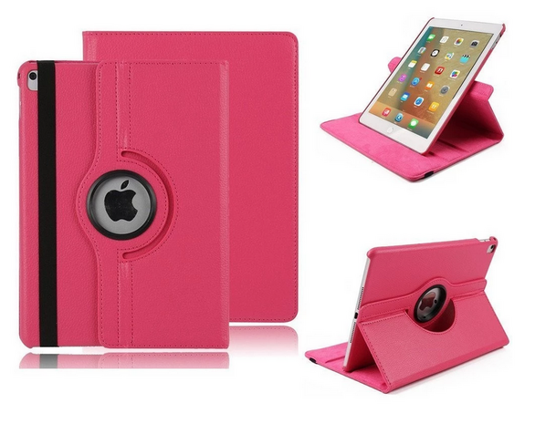 iPad 10.2 (2019) Hoes Pearlycase.. Kunstleder Hoesje 360° Draaibare Book Case Bescherm Cover Hoes Roze + Screenprotector Tempered Glass