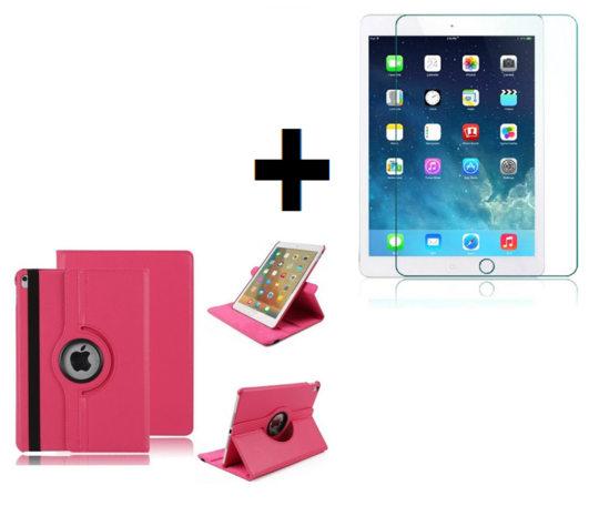 iPad 10.2 (2019) Hoes Pearlycase.. Kunstleder Hoesje 360° Draaibare Book Case Bescherm Cover Hoes Roze + Screenprotector Tempered Glass