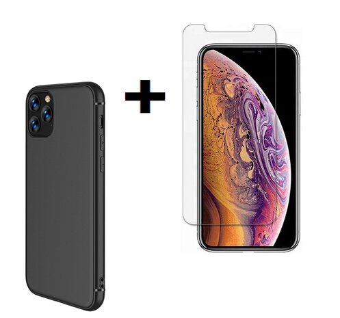 iphone 11 Hoesje Pearlycase Cover TPU Siliconen Case Zwart + Screenprotector Tempered Gehard Glas