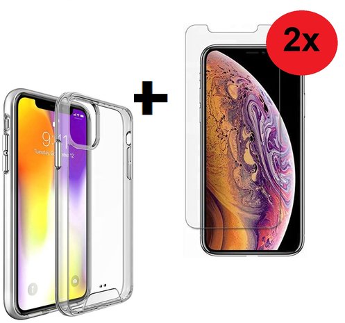 iPhone 11 Pro Hoesje Pearlycase Cover TPU Siliconen Case Transparant + 2x Screenprotector Tempered Gehard Glas