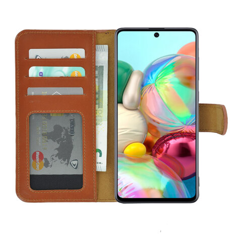 Samsung Galaxy A52 hoesje - 5G - Bookcase - Samsung A52s 5G hoesje - Wallet Book Case Echt Leer Cognac Bruin Cover