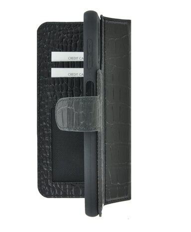 Samsung Galaxy A53 5G Hoesje - Bookcase - Samsung A53 5G Hoesje Book Case Wallet Echt Leer Croco Zwart Cover