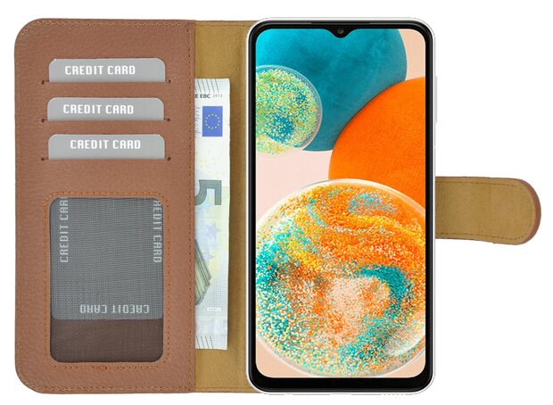 Samsung Galaxy A23 Hoesje - Bookcase Hoesje - Samsung A23 5G Wallet Book Case Echt Leer Bruin Cover