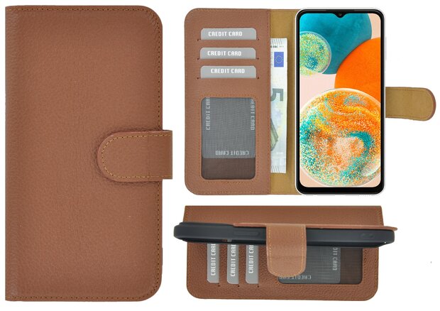 Samsung Galaxy A23 Hoesje - Bookcase Hoesje - Samsung A23 5G Wallet Book Case Echt Leer Bruin Cover