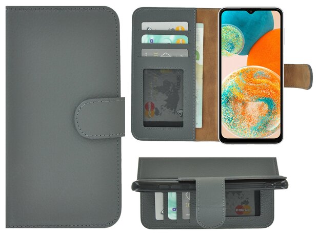 Samsung Galaxy A23 Hoesje - Bookcase Hoesje - Samsung A23 5G Wallet Book Case Echt Leer Grijs Cover