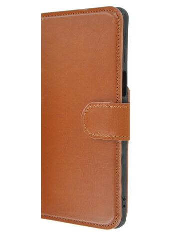 Samsung Galaxy A23 Hoesje - Bookcase Hoesje - Samsung A23 5G Wallet Book Case Echt Leer Cognacbruin Cover