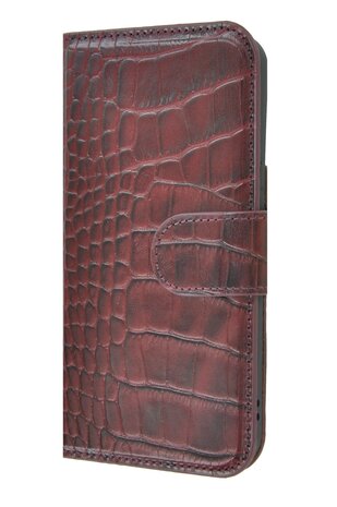 Samsung Galaxy S22 Plus Hoesje - Bookcase Hoesje - Samsung S22 Plus Wallet Book Case Echt Leer Croco Bordeauxrood Cover