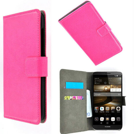 Huawei,shot,x,hoesje,book,style,wallet,case,slim,roze