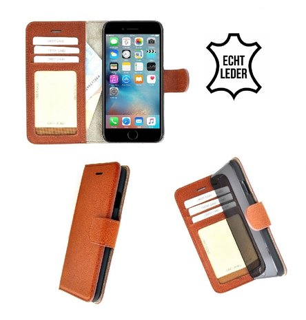 Wallet-Bookcase-Echt-Leder-Lichtbruin-hoesje-voor-iPhone-6(S)