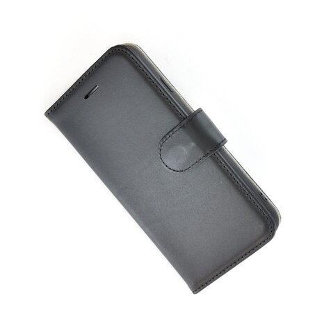 Apple-iPhone-6/6S-Echt-Leer-Handmade-Wallet-Bookcase-Pearlycase®-Hoesje-Effen-Zwart