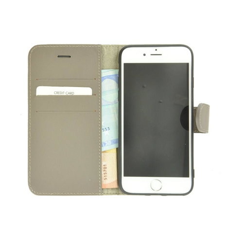 Wallet-Bookcase-Handmade-Pearlycase®-Effen-Kakigrijs-100-Echt-Leer-Hoesje-voor-iPhone-7