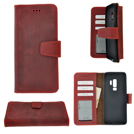 Pearlycase Echt Leder Antiek bordeaux rood Bookcase Hoesje voor Samsung Galaxy S9