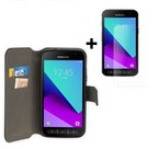 Samsung-Galaxy-Xcover-4-4s-hoes-Wallet-Y-Cover-Bookcase-hoesje-Zwart-Portemonnee-Case-+-Screenprotector-Tempered-Gehard-Glas-Pearlycase