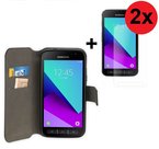 Samsung-Galaxy-Xcover-4-hoes-Wallet-Y-Cover-Bookcase-hoesje-Zwart-Portemonnee-Case-+-2X-Screenprotector-Tempered-Gehard-Glas-2-stuks-Pearlycase