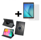 Samsung-Galaxy-TAB-A-10.1-(2016)-SM-T580-SM-T585-hoes-360°-draaibare-hoesje-cover-Zwart-+-Tempered-Gehard-Glas-Glazen-screenprotector-Pearlycase