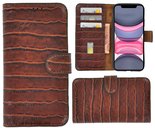Apple-iPhone-X-Xs-hoesje-Cover-Wallet-Bookcase-Pearlycase-Echt-Leder-hoes-Croco-Bruin