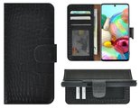 Samsung-Galaxy-A52-Hoesje-5G-Bookcase-Samsung-A52s-5G-Hoesje-Wallet-Book-Case-Echt-Leer-Croco-Zwart-Cover