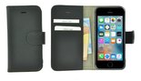 Pearlycase®-Echt-Lederen-Wallet-Bookcase-iPhone-5(S)/SE-Effen-Zwart-Hoesje