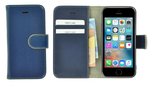 Pearlycase®-Echt-Lederen-Wallet-Bookcase-iPhone-5(S)/SE-Blauw-Hoesje