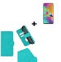 Samsung-Galaxy-A20s-Hoes-Wallet-Book-Case-Turquoise-hoesje-PU-Leder-Pearlycase-+-Screenprotector-Tempered-Gehard-Glas
