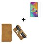 Samsung-Galaxy-A20s-Hoes-Wallet-Book-Case-Bruin-hoesje-PU-Leder-Pearlycase-+-Screenprotector-Tempered-Gehard-Glas