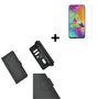 Samsung-Galaxy-A20s-Hoes-Wallet-Book-Case-Zwart-hoesje-PU-Leder-Pearlycase-+-Screenprotector-Tempered-Gehard-Glas