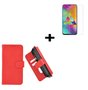 Samsung-Galaxy-A20s-Hoes-Wallet-Book-Case-Rood-hoesje-PU-Leder-Pearlycase-+-Screenprotector-Tempered-Gehard-Glas