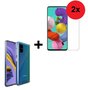 Samsung-Galaxy-A51-A51s-Backcover-Hard-Case-hoesje-met-versterkte-randen-Transparant-+-2x-Screenprotector-Tempered-Gehard-Glas-(2-stuks)-Pearlycase